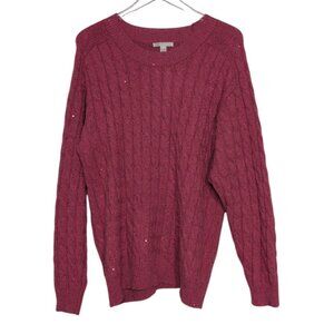 Cato Cable Knit Sequins Sweater Womens Size 14/16W Pink Sparkle Stretch Crewneck